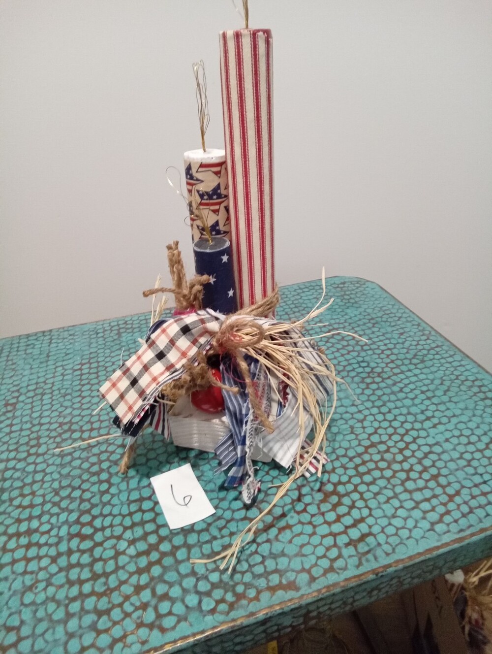 Patriotic Handcrafted Fireworks Red White & Blue Rustic  Americana Holiday Decor